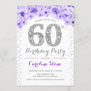 第60回バースデーパーティー – ホワイトシルバーパープル 招待状