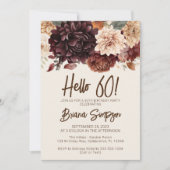 第60回バースデーパーティーBrown Beigeアイボリーフローラ 招待状 (正面)