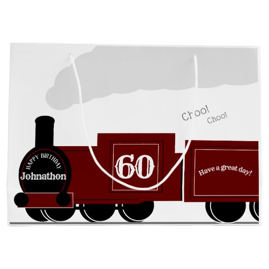 第60回パーソナライズされた蒸気列車の誕生日 ラージペーパーバッグ (裏面)