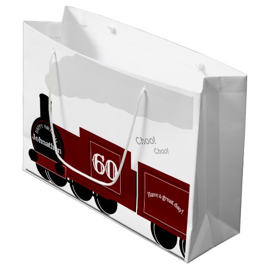 第60回パーソナライズされた蒸気列車の誕生日 ラージペーパーバッグ (正面アングル)