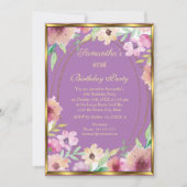 第60回パープルフローラ金ゴールド誕生日パーティーへの招待 招待状 (正面)