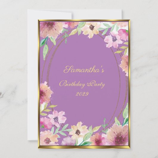 第60回パープルフローラ金ゴールド誕生日パーティーへの招待 招待状 (裏面)