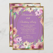 第60回パープルフローラ金ゴールド誕生日パーティーへの招待 招待状 (正面/裏面)