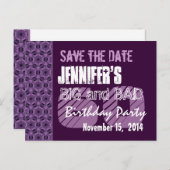 第60回誕生パーティー紫の幾何学模様 案内ポストカード (正面/裏面)