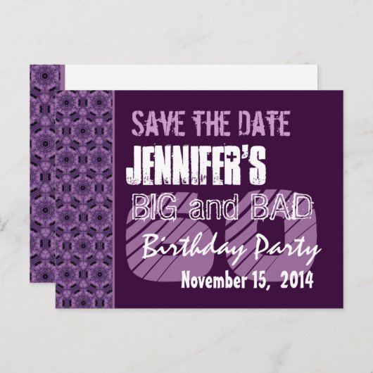 第60回誕生パーティー紫の幾何学模様 案内ポストカード (正面/裏面)