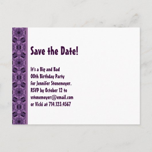 第60回誕生パーティー紫の幾何学模様 案内ポストカード (裏面)