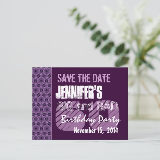 第60回誕生パーティー紫の幾何学模様 案内ポストカード (スタンド正面)