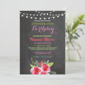 第60回誕生パーティー·チャルクボード·フローラ·ピンク招待状 招待状 (スタンド正面)