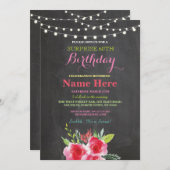 第60回誕生パーティー·チャルクボード·フローラ·ピンク招待状 招待状 (正面/裏面)