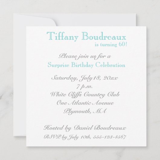 第60回誕生日パーティーの招待 – アクア 招待状 (裏面)