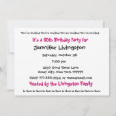 第60回誕生日パーティー招待テンプレートピンクブラック 招待状 (裏面)