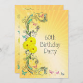 第60回誕生日パーティー招待(黄色い花) 招待状 (正面/裏面)