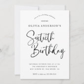 第60回誕生日パーティー | 白黒タイポグラフィ 招待状 (正面)