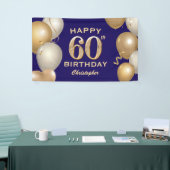 第60回誕生日会ネイビーブルーと金ゴールド風船 横断幕 (トレードショー)