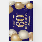 第60回誕生日会ネイビーブルーと金ゴールド風船 横断幕 (縦)