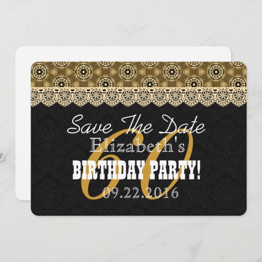 第60彼女のA02黒および金ゴールドのための驚きの誕生日 セーブザデート (正面/裏面)
