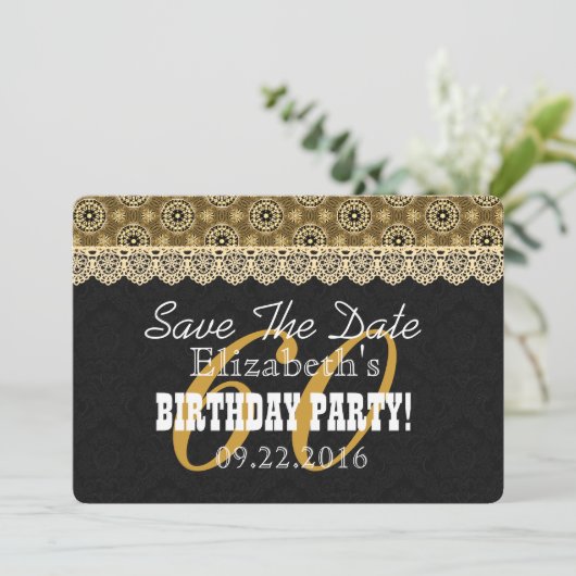 第60彼女のA02黒および金ゴールドのための驚きの誕生日 セーブザデート (スタンド正面)