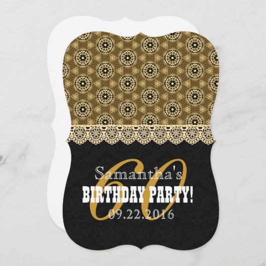 第60彼女のA05黒および金ゴールドのための誕生会 招待状 (正面/裏面)