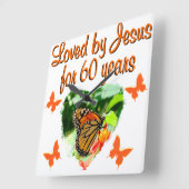 第60期バタフライ誕生日デザイン スクエア壁時計 (傾斜)