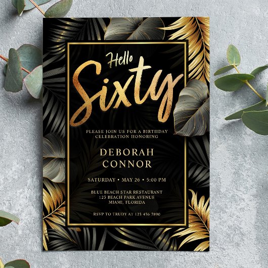 第60期黒熱帯金ゴールドトロピカル葉6誕生日 招待状
