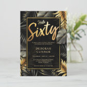 第60期黒熱帯金ゴールドトロピカル葉6誕生日 招待状 (スタンド正面)