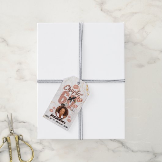 第60章バラ金ゴールド第60章誕生日エレガント写真 ギフトタグ (より糸付き)