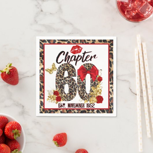 第60章レッド&金ゴールドヒョウ60誕生日 スタンダードカクテルナプキン (インサイチュ)