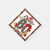 第60章レッド&金ゴールドヒョウ60誕生日 スタンダードカクテルナプキン (角)