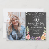 第60第50第40誕生会のチョークの花柄の写真 招待状 (正面)