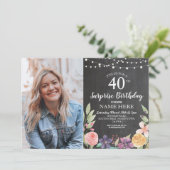 第60第50第40誕生会のチョークの花柄の写真 招待状 (スタンド正面)