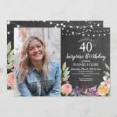 第60第50第40誕生会のチョークの花柄の写真 招待状 (正面/裏面)