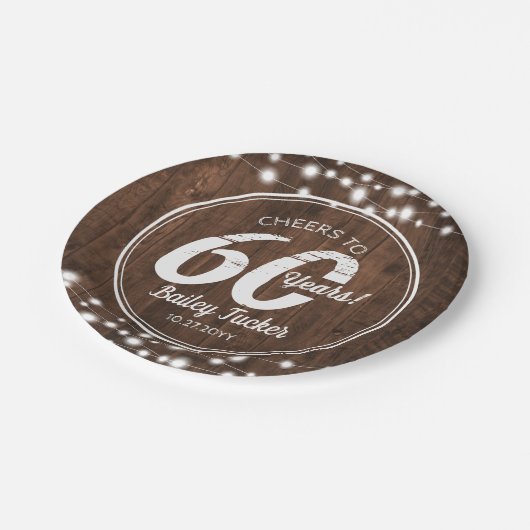 第60素朴誕生日ストリングライト誕生パーティー ペーパープレート (アングル)