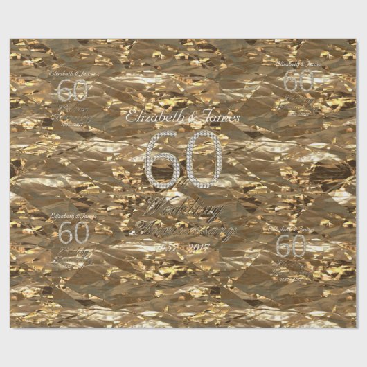 第60結婚記念日のダイヤモンド結婚式の金ゴールドの上品 ラッピングペーパー (フラット)