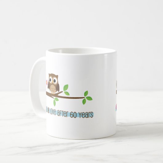第60結婚記念日のフクロウ コーヒーマグカップ (正面左)