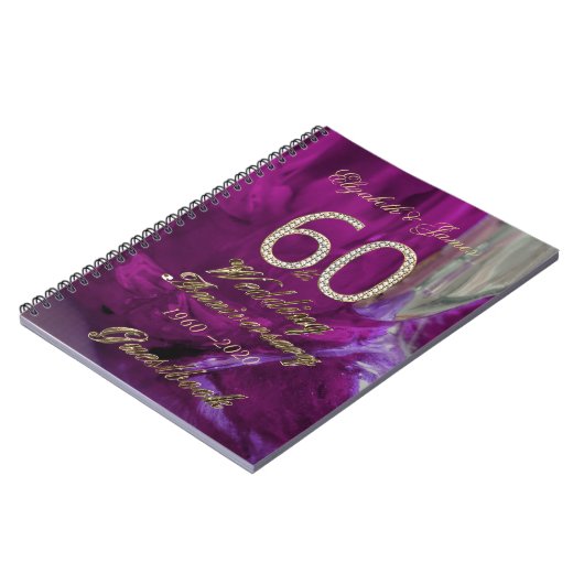 第60結婚記念日の来客名簿の金ゴールドの紫色 ノートブック (左側)