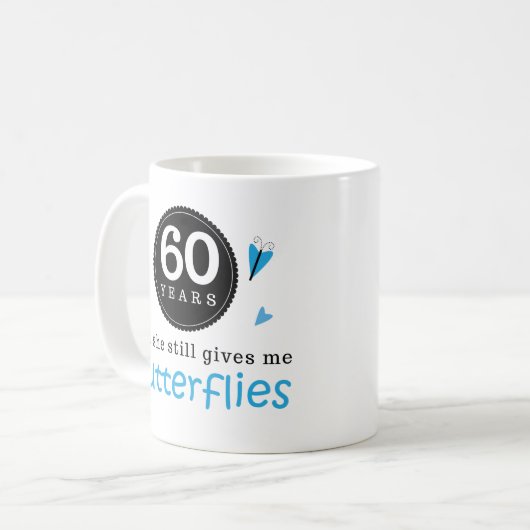 第60結婚記念日の蝶のためのギフト コーヒーマグカップ (正面左)