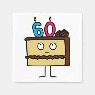 第60蝋燭が付いているお誕生日ケーキ スタンダードカクテルナプキン