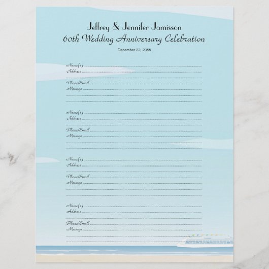 第60記念パーティーの来客名簿のサインインのページ (正面)