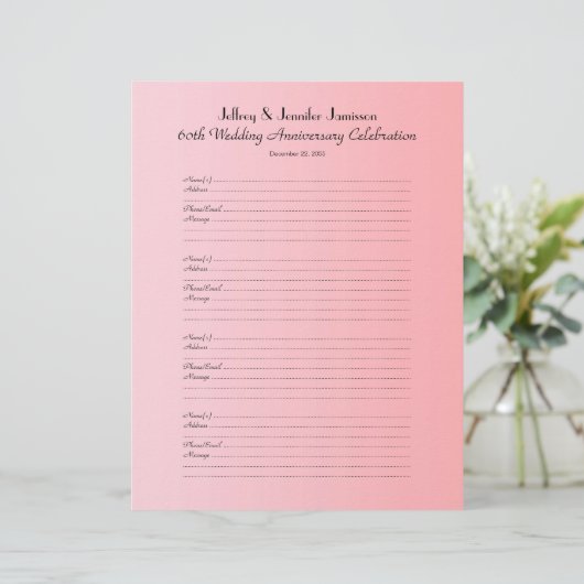 第60記念パーティーの来客名簿のサインインのページ (スタンド正面)