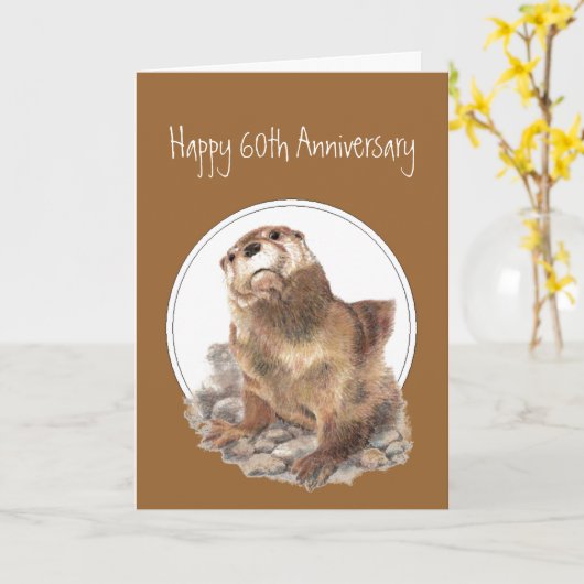 第60記念日のカワウソは誇りを持ったのおめでとうです カード (黄色い花)