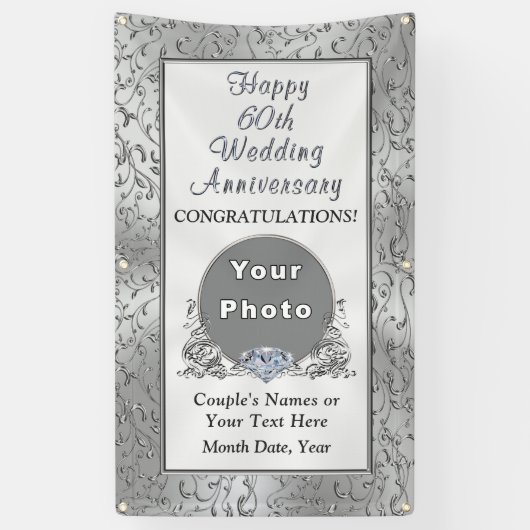 第60記念日の装飾のアイディア、ダイヤモンドの旗 横断幕 (縦)