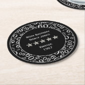 第60誕生会の白黒テーマ ラウンドペーパーコースター (アングル)