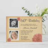 第60誕生会の素朴なデイジー2の写真の招待 招待状 (スタンド正面)