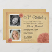 第60誕生会の素朴なデイジー2の写真の招待 招待状 (正面/裏面)