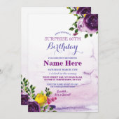 第60誕生会の紫色の花のピンクの招待 招待状 (正面/裏面)