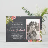 第60誕生会の花のチョークのピンクの写真の招待 招待状 (スタンド正面)