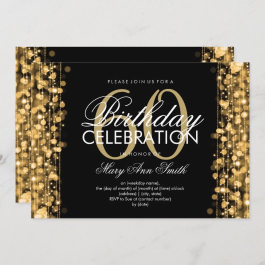 第60誕生会の輝きの金ゴールド 招待状 (正面/裏面)