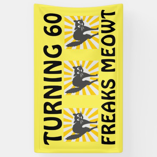 第60誕生日おもしろいなCATの旗 横断幕 (縦)