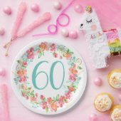 第60誕生日のかわいらしい水彩画の花のパーティー ペーパープレート (パーティー)