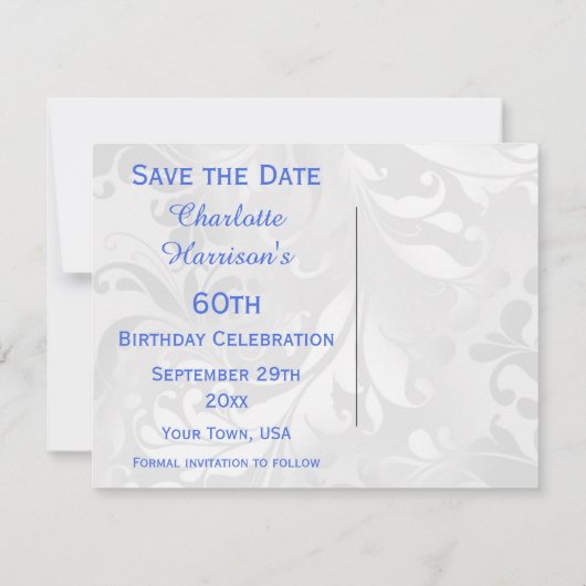 第60誕生日のダマスク織およびフェイクな弓は日付を救います セーブザデート (裏面)